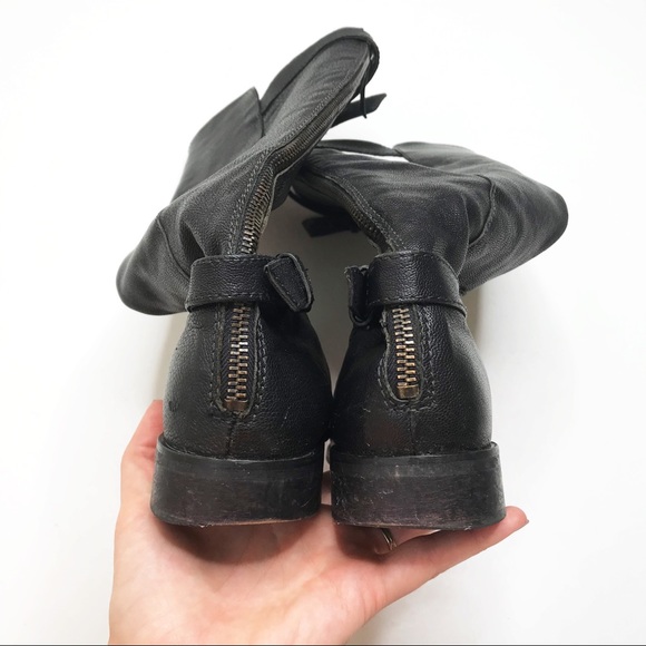 J. Crew Emmett Black Pebbled Leather Buckle Tall Zip-Up Round-Toe Riding Boots 7 - Picture 8 of 9